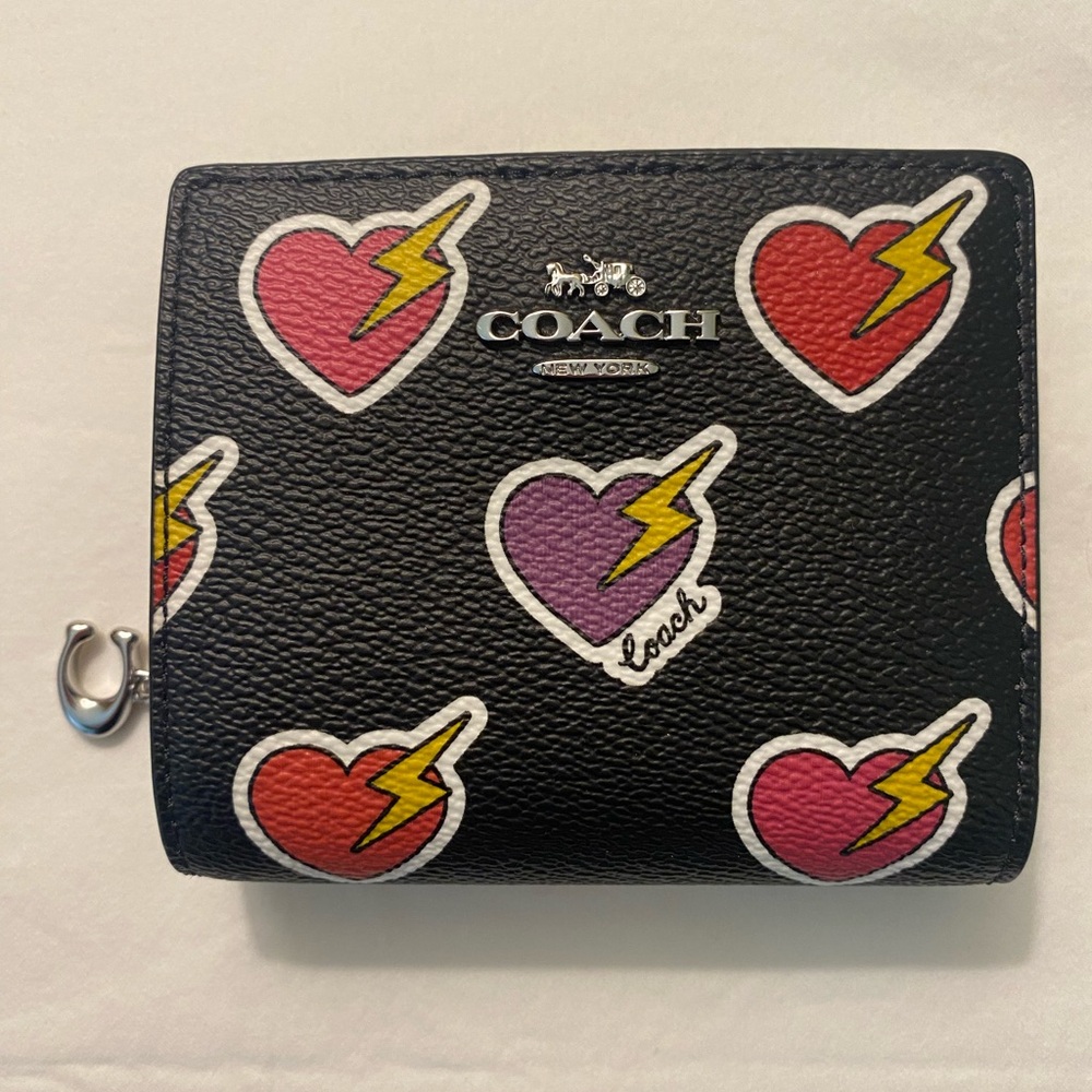 Coach Snap Wallet with Heart Bolt Print